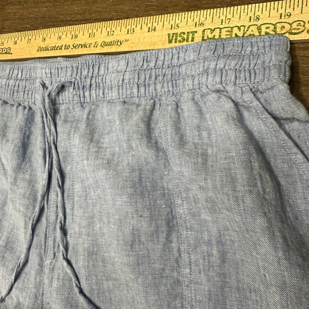 Lands End 1X 100% Linen High Rise Wide Leg Crop Pants Blue Drawstring - Picture 8 of 11